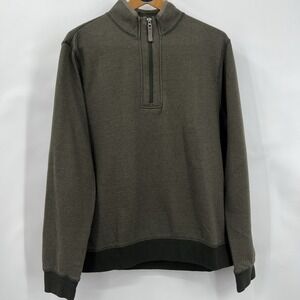 Men's Fleece Lined Golf 1/4 Zip Pullover L Sweatshirt‎ Olive Green Copper Oak